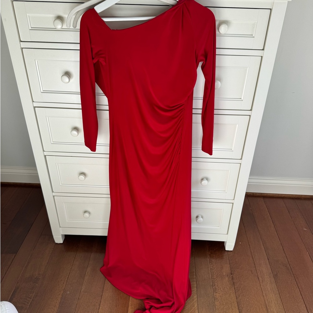 Adrianna Papell One-Shoulder Red Evening Gown